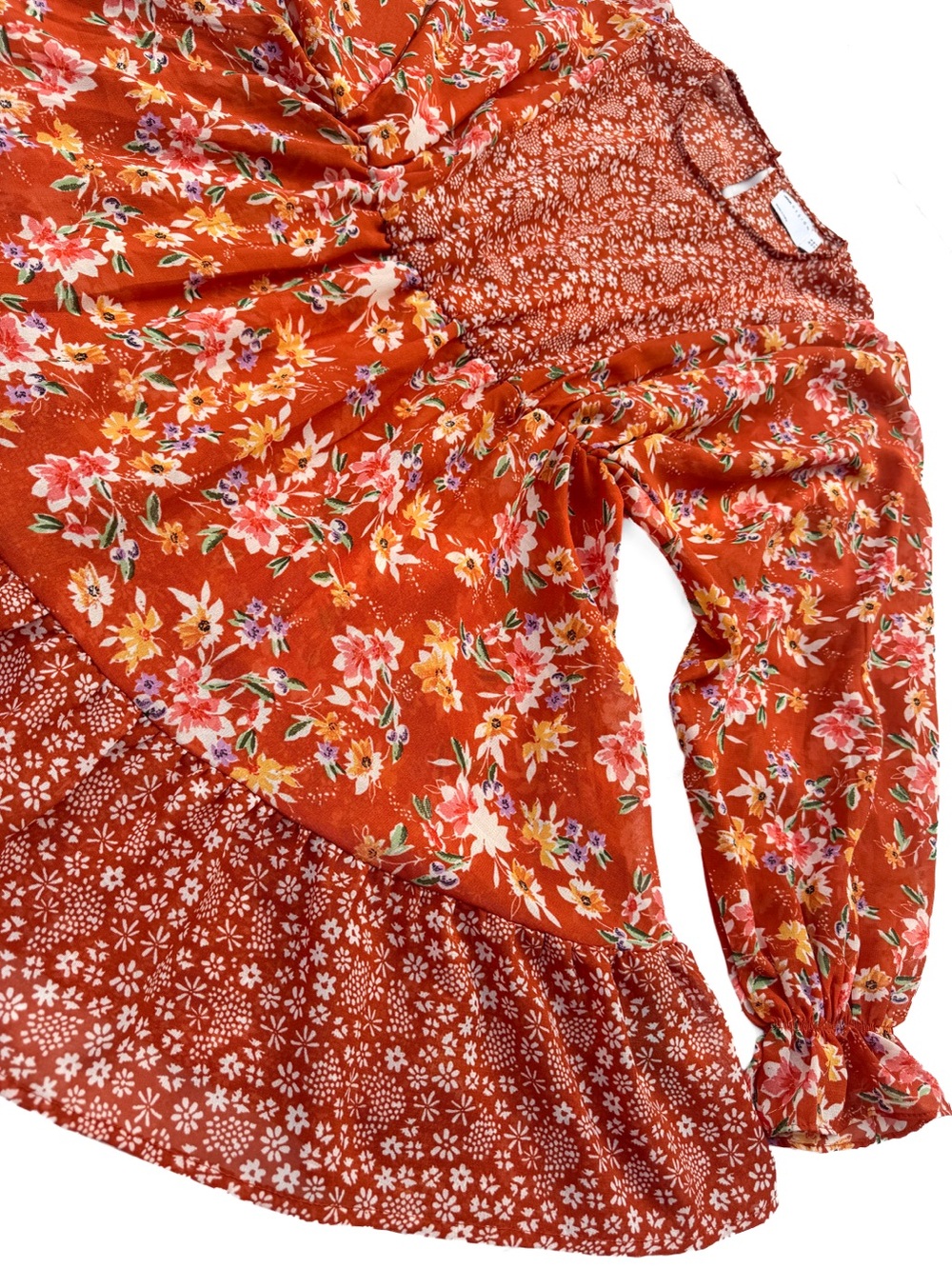 ASOS DESIGN Mixed Floral Mini Skater Dress Rust Red Boho Size 6 Womens EUC Sheer - Picture 4 of 11